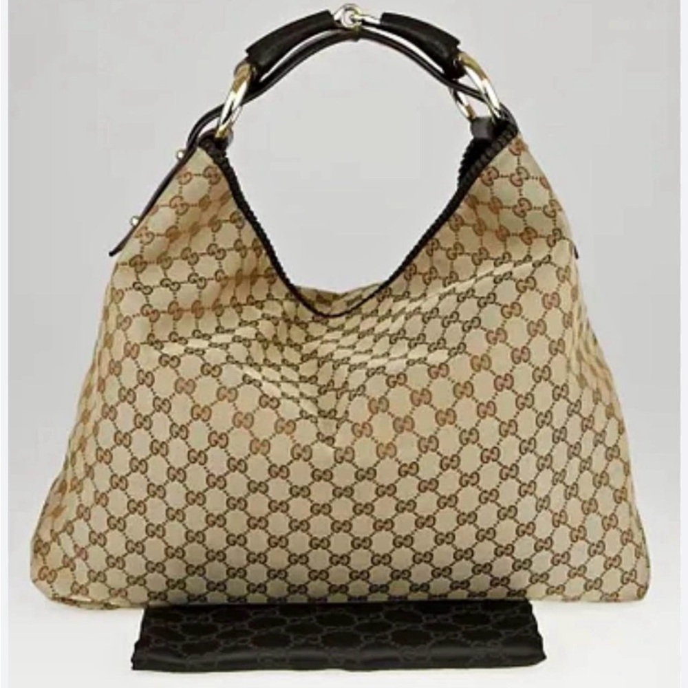 Gucci Beige and Brown Patterned Hobo Bag